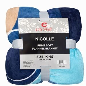 Blue and Tan Flannel Blanket - King Size